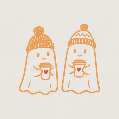 Cozy Ghost Coffee PNG, Cute Ghosts With Winter Hats - 300 DPI Design for