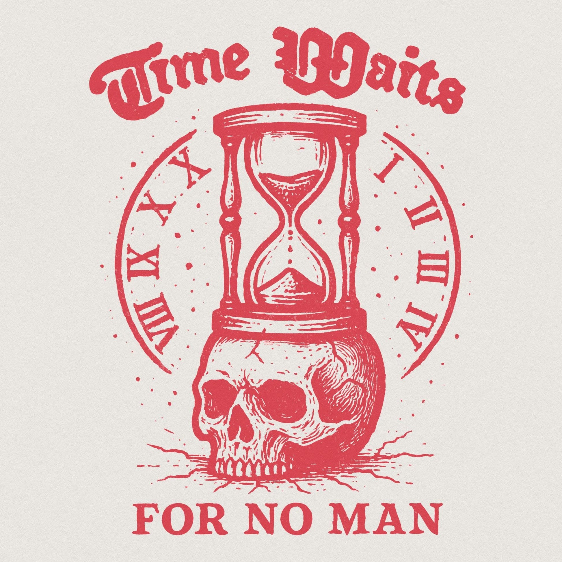 Time Waits For No Man PNG, Gothic Skull Art - 300 DPI Design for T-Shirt
