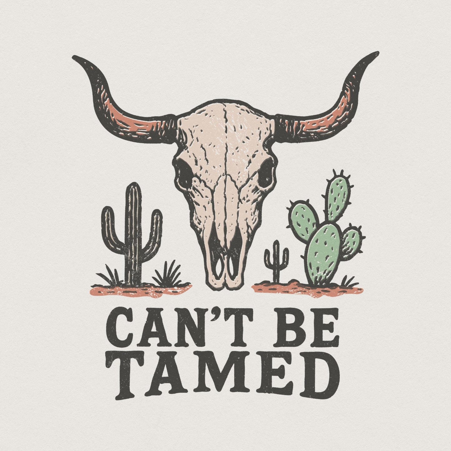 Can't Be Tamed PNG, Western Skull Digital Download - 300 DPI Design for