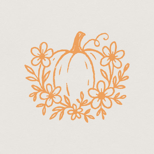 Pumpkin PNG Floral Fall Design, Autumn Digital Download - 300 DPI Design