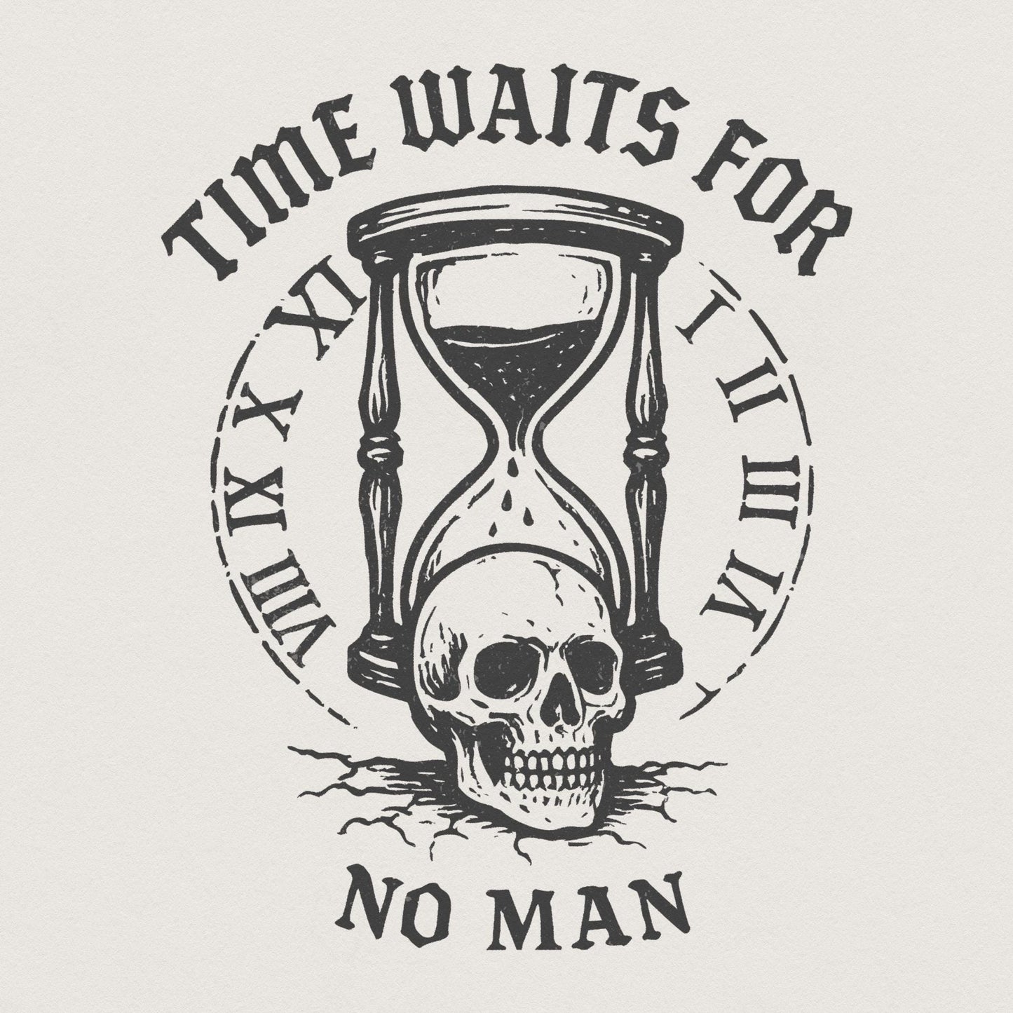 Time Waits For No Man Skull Hourglass PNG, Vintage Gothic PNG File - 300