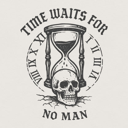 Time Waits For No Man Skull Hourglass PNG, Vintage Gothic PNG File - 300