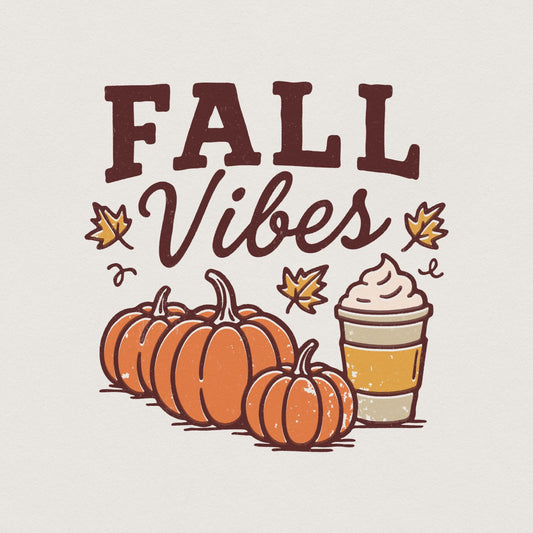 Fall Vibes PNG, Autumn Pumpkins And Coffee Cup - 300 DPI Design for T-Shirt