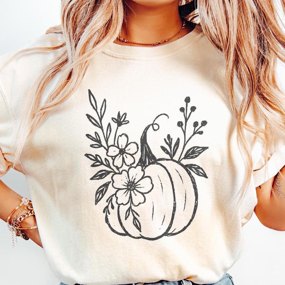 Pumpkin Floral PNG, Digital Download - 300 DPI Design for T-Shirt