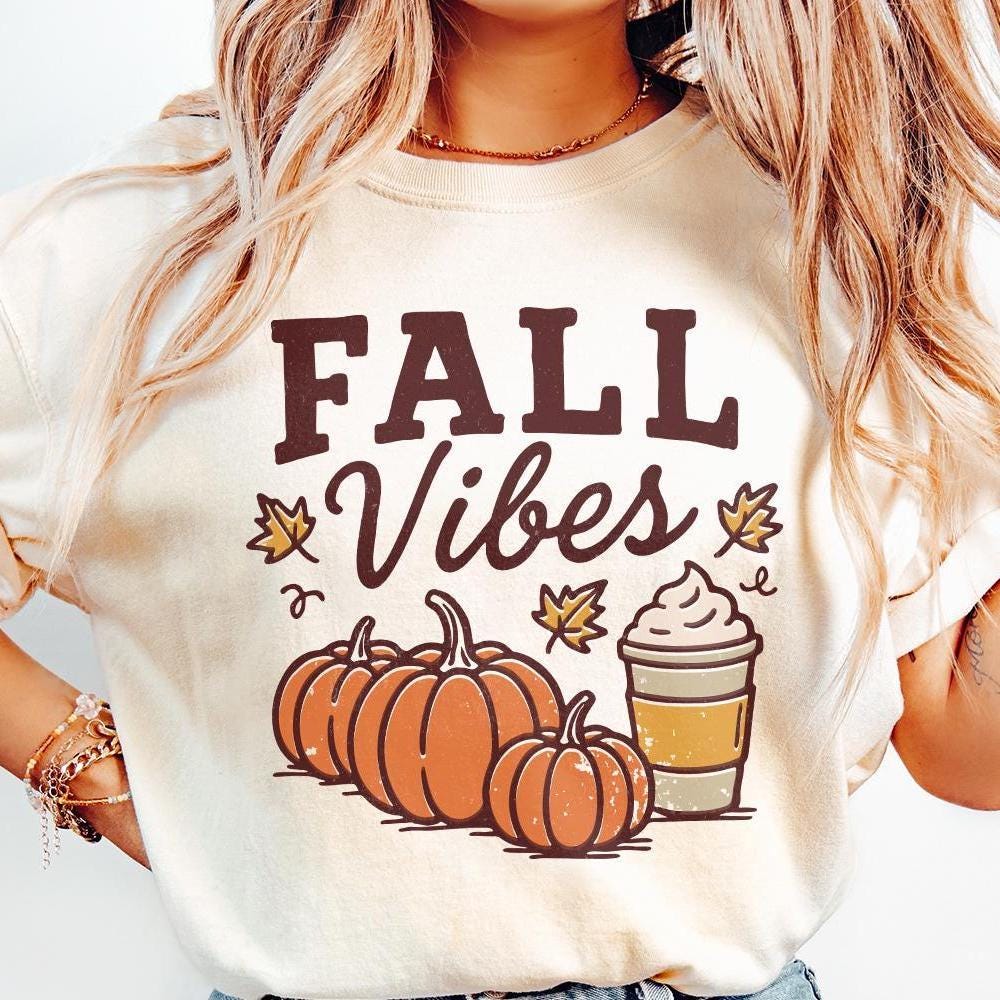 Fall Vibes PNG, Autumn Pumpkins And Coffee Cup - 300 DPI Design for T-Shirt