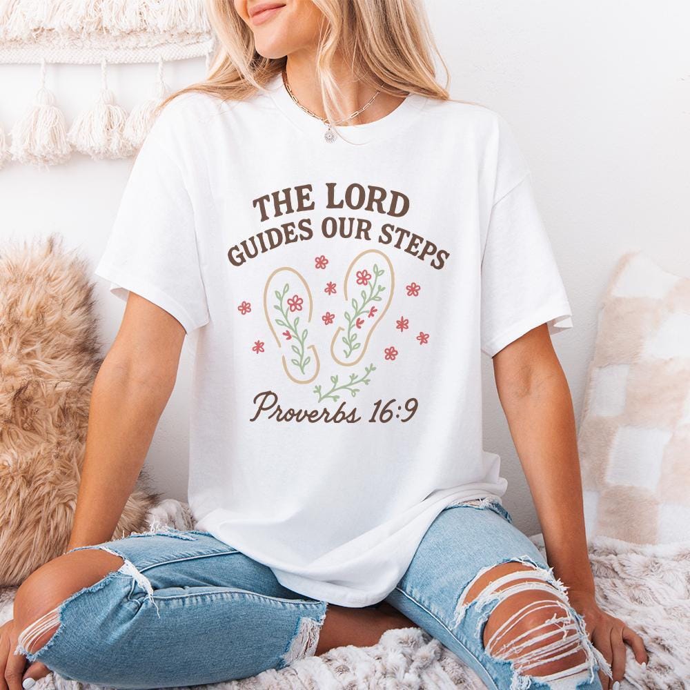 The Lord Guides Our Steps PNG, Proverbs 16:9 Scripture Art - 300 DPI