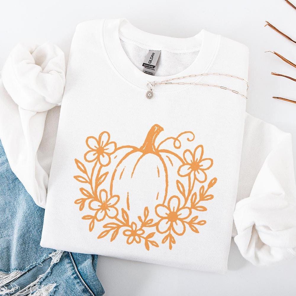 Pumpkin PNG Floral Fall Design, Autumn Digital Download - 300 DPI Design
