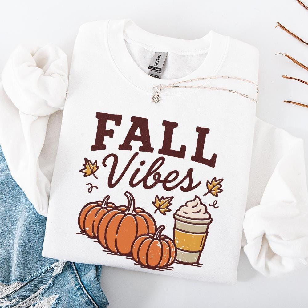 Fall Vibes PNG, Autumn Pumpkins And Coffee Cup - 300 DPI Design for T-Shirt