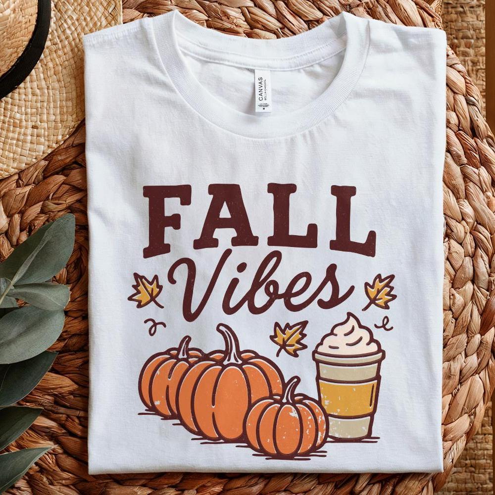 Fall Vibes PNG, Autumn Pumpkins And Coffee Cup - 300 DPI Design for T-Shirt