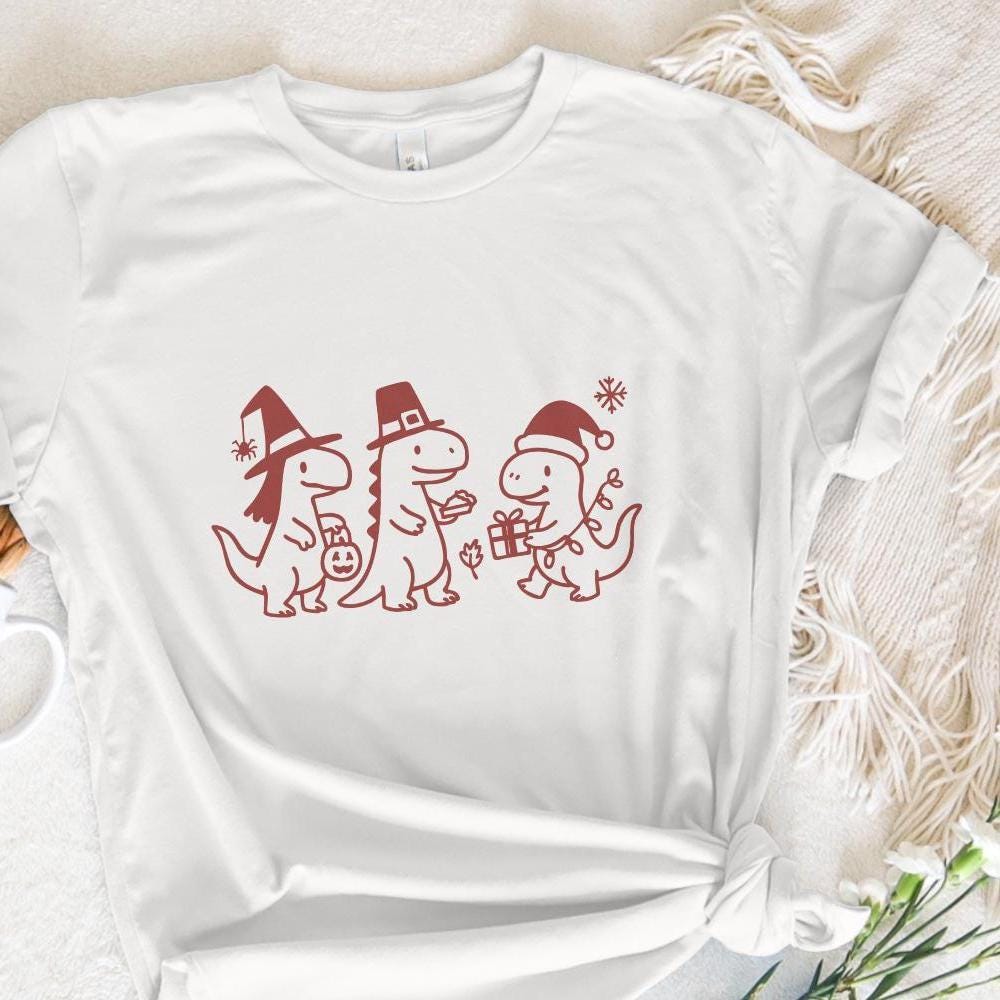Dinosaur Holidays PNG, Cute Christmas Halloween Thanksgiving Dino Clipart
