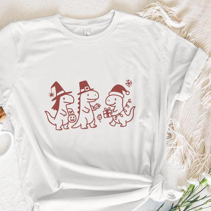 Dinosaur Holidays PNG, Cute Christmas Halloween Thanksgiving Dino Clipart