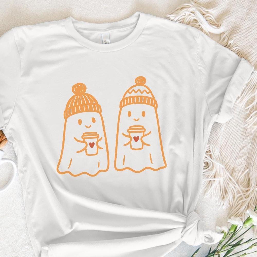Cozy Ghost Coffee PNG, Cute Ghosts With Winter Hats - 300 DPI Design for