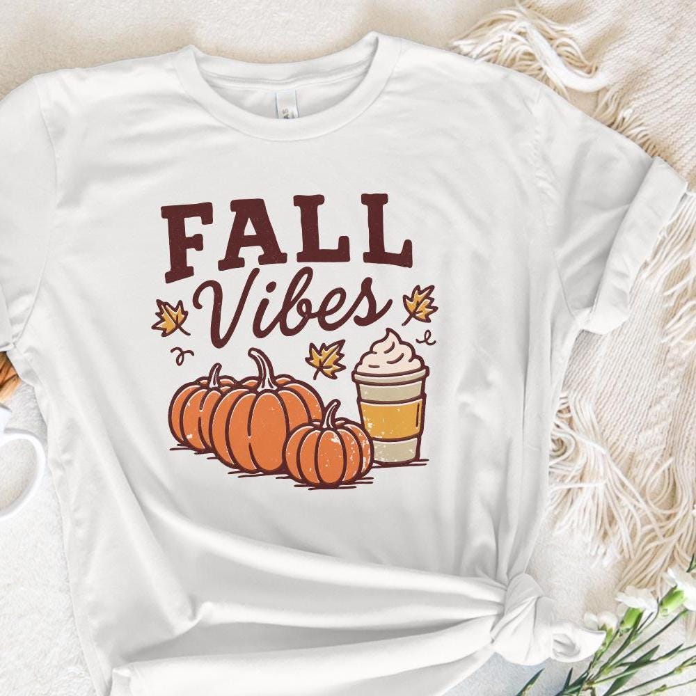 Fall Vibes PNG, Autumn Pumpkins And Coffee Cup - 300 DPI Design for T-Shirt