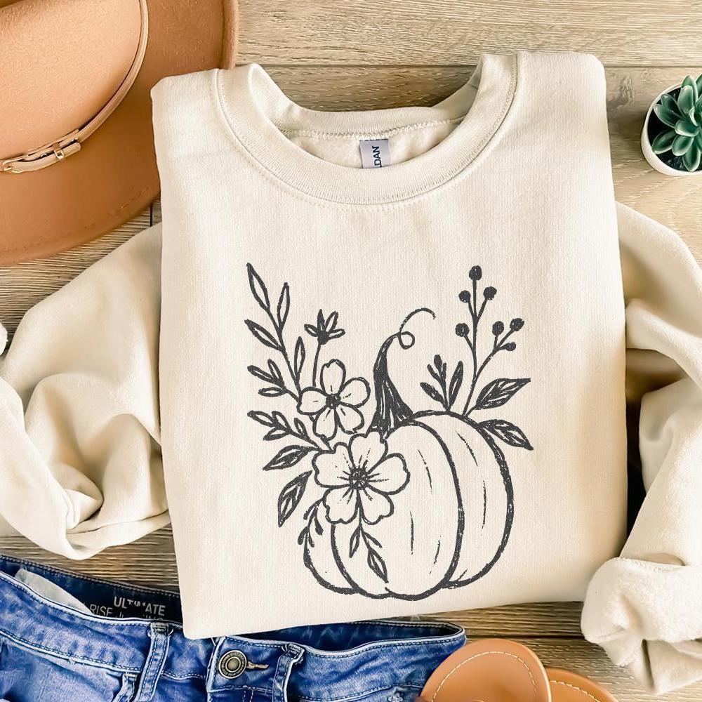 Pumpkin Floral PNG, Digital Download - 300 DPI Design for T-Shirt