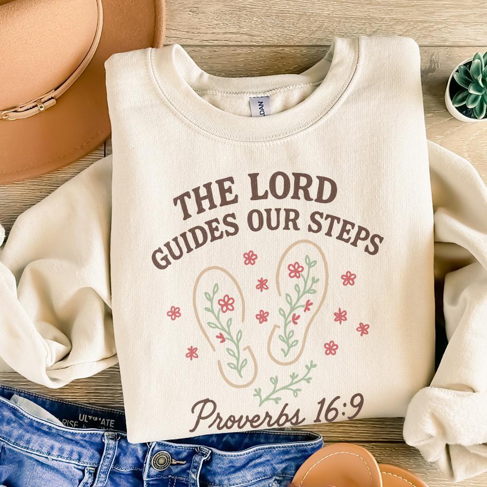 The Lord Guides Our Steps PNG, Proverbs 16:9 Scripture Art - 300 DPI