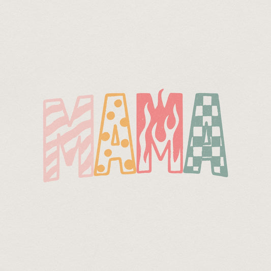 Mama PNG, Retro Patterned Printable Shirt Design - 300 DPI Design for