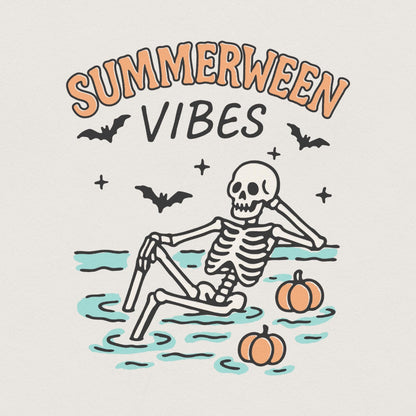Summerween Vibes PNG, Skeleton Pool Halloween - 300 DPI Design for T-Shirt