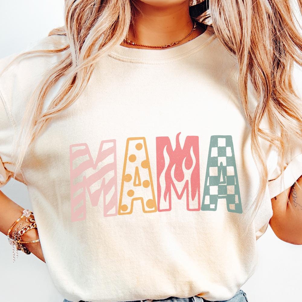 Mama PNG, Retro Patterned Printable Shirt Design - 300 DPI Design for