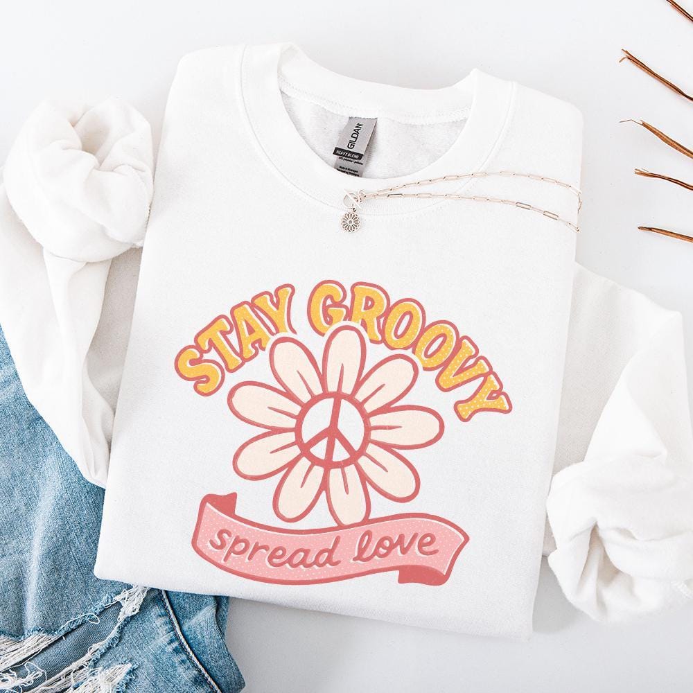 Stay Groovy Spread Love PNG, Retro Daisy Peace Sign PNG - 300 DPI Design