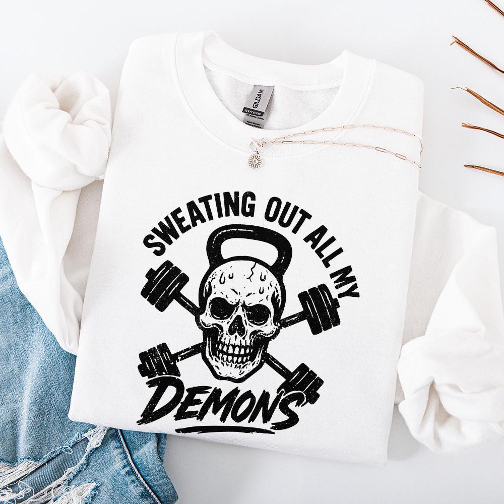 Sweating Out All My Demons PNG, Gym Skull Workout Art - 300 DPI Design