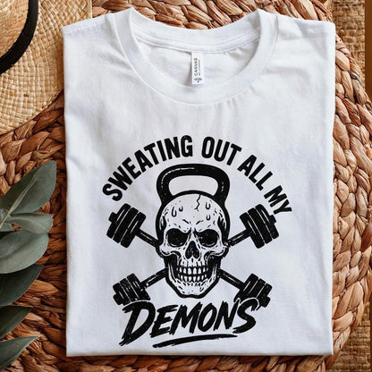 Sweating Out All My Demons PNG, Gym Skull Workout Art - 300 DPI Design