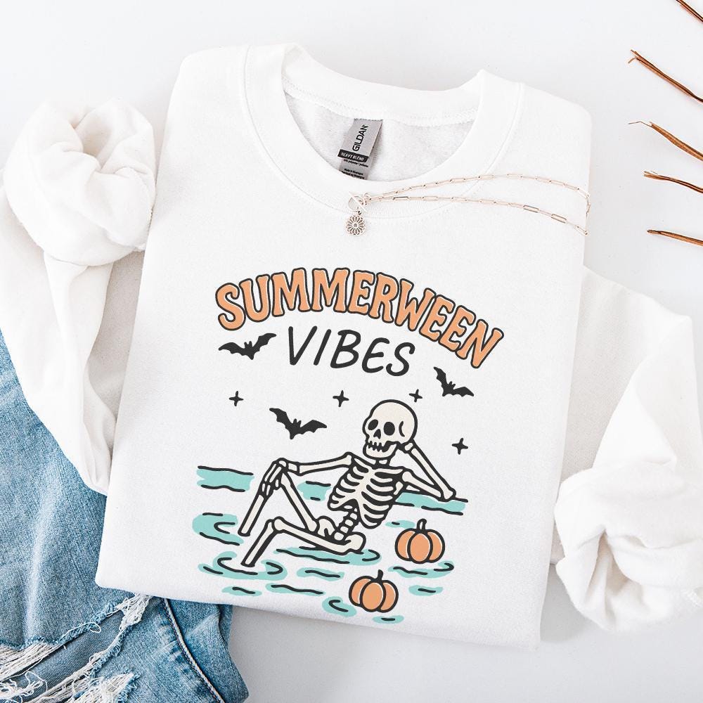 Summerween Vibes PNG, Skeleton Pool Halloween - 300 DPI Design for T-Shirt