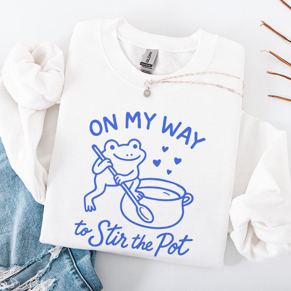 On My Way To Stir The Pot PNG, Funny Frog Digital Download - 300 DPI