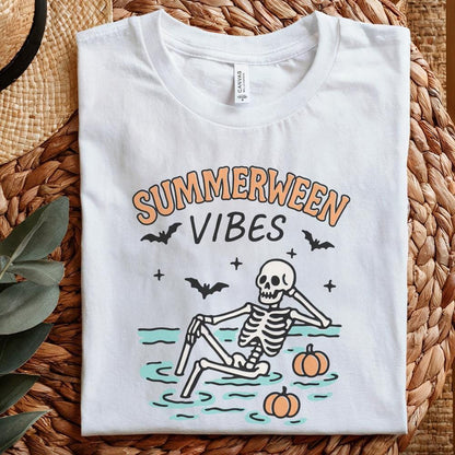 Summerween Vibes PNG, Skeleton Pool Halloween - 300 DPI Design for T-Shirt