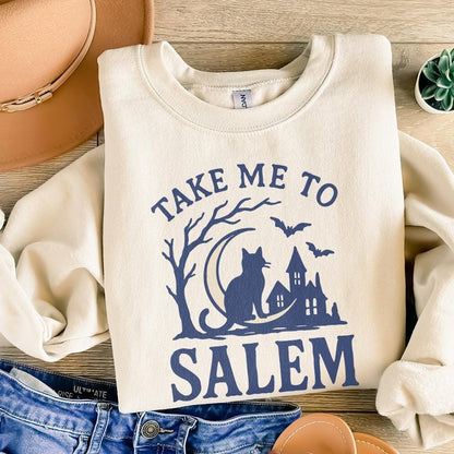 Take Me To Salem PNG, Cat on Crescent Moon - 300 DPI Design for T-Shirt