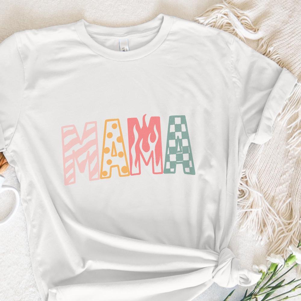 Mama PNG, Retro Patterned Printable Shirt Design - 300 DPI Design for