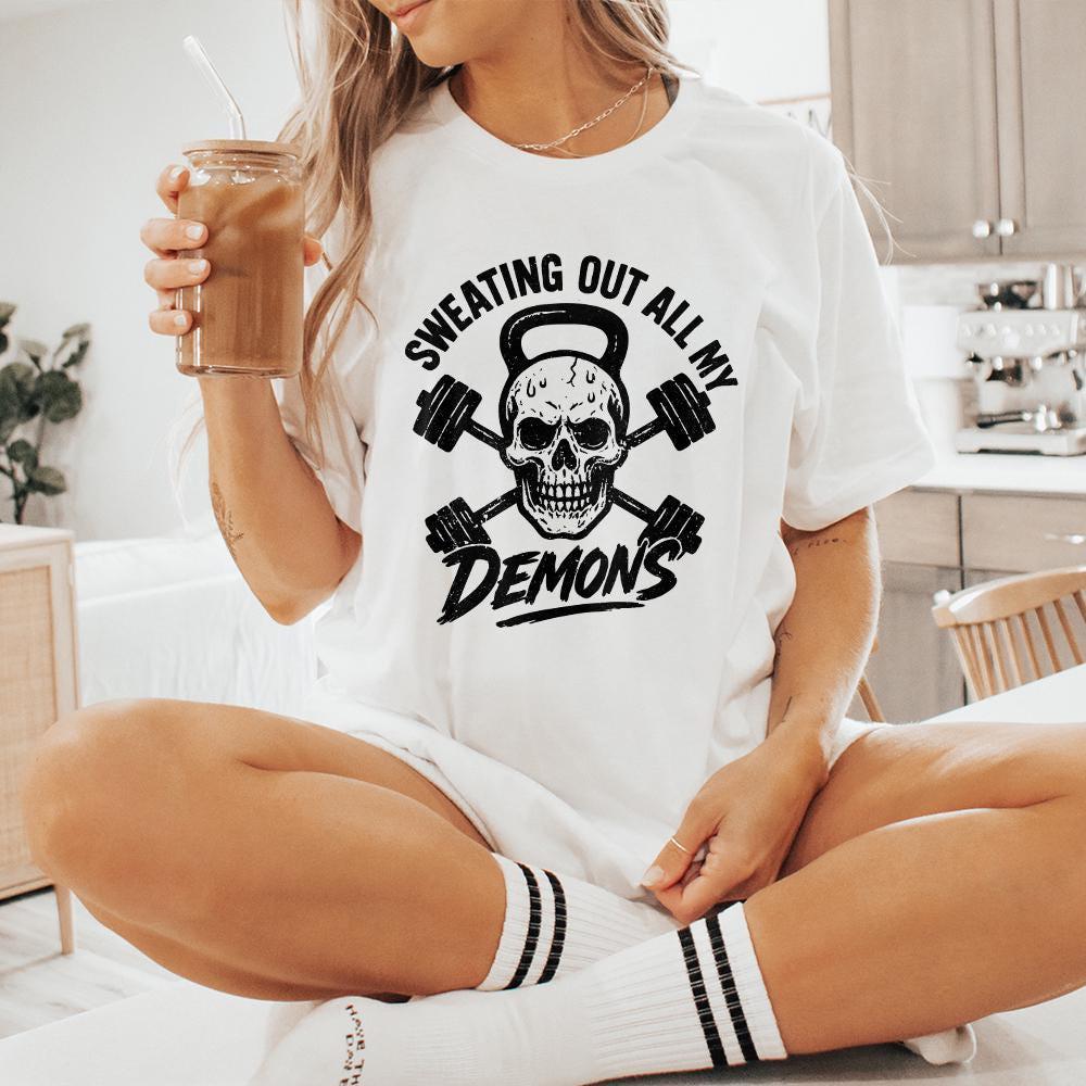 Sweating Out All My Demons PNG, Gym Skull Workout Art - 300 DPI Design