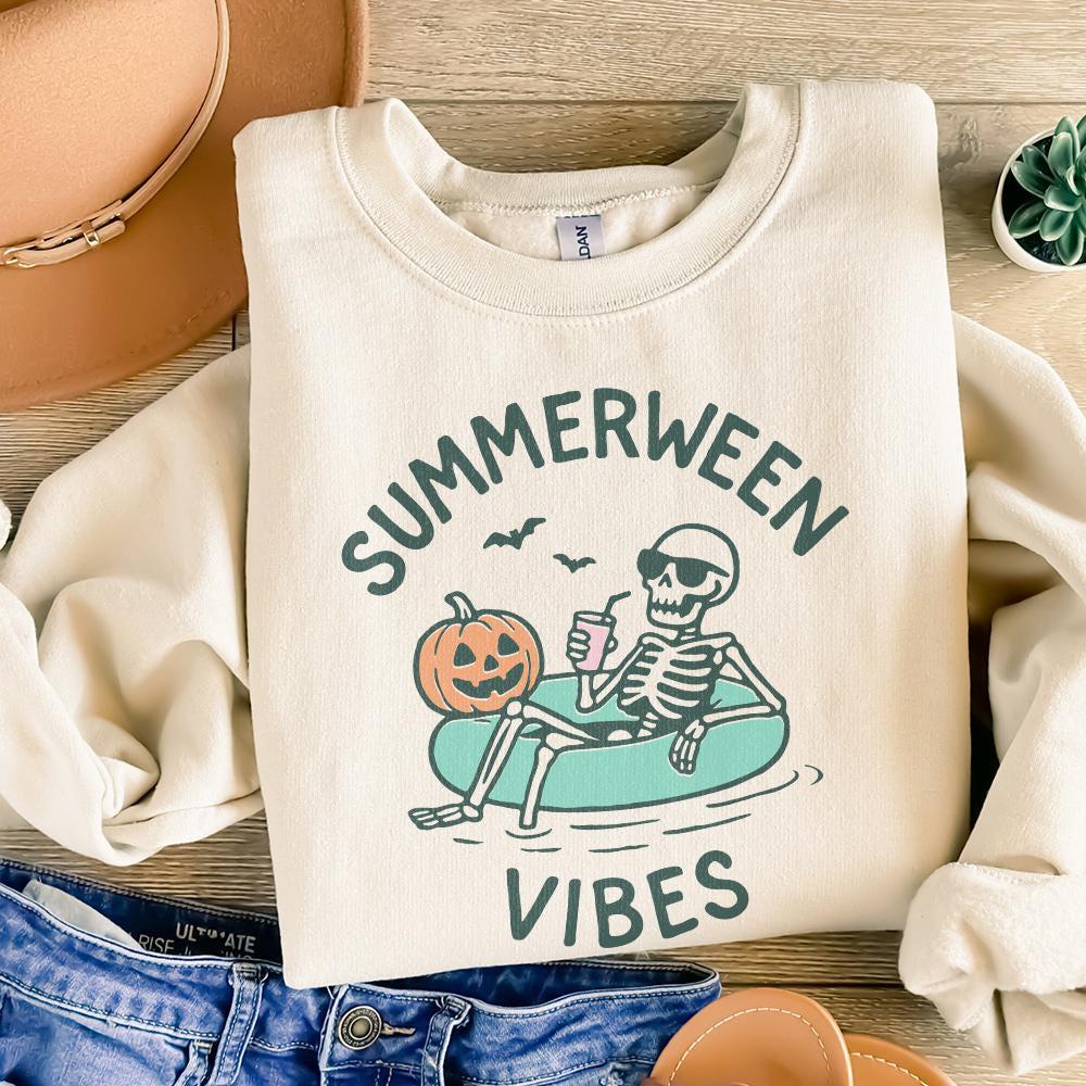 Summerween Vibes PNG, Skeleton Pool Float - 300 DPI Design for T-Shirt