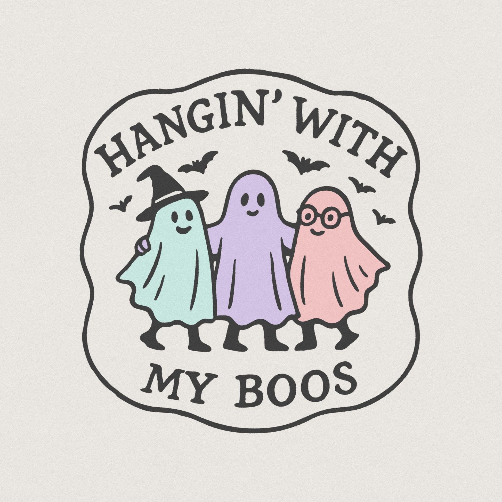 Hangin' With My Boos PNG, Cute Ghost Friends Halloween Digital Art - 300