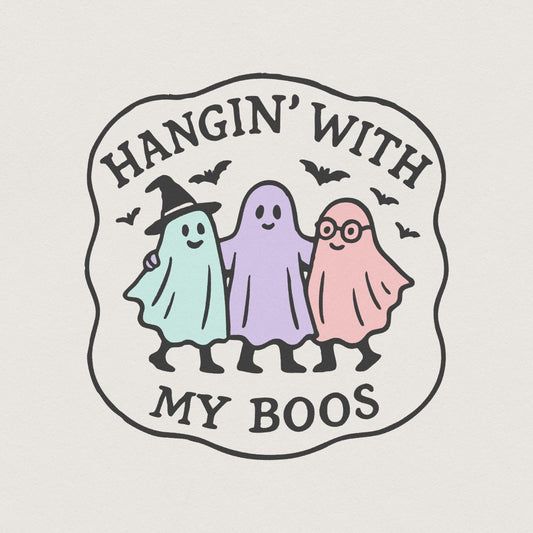 Hangin' With My Boos PNG, Cute Ghost Friends Halloween Digital Art - 300