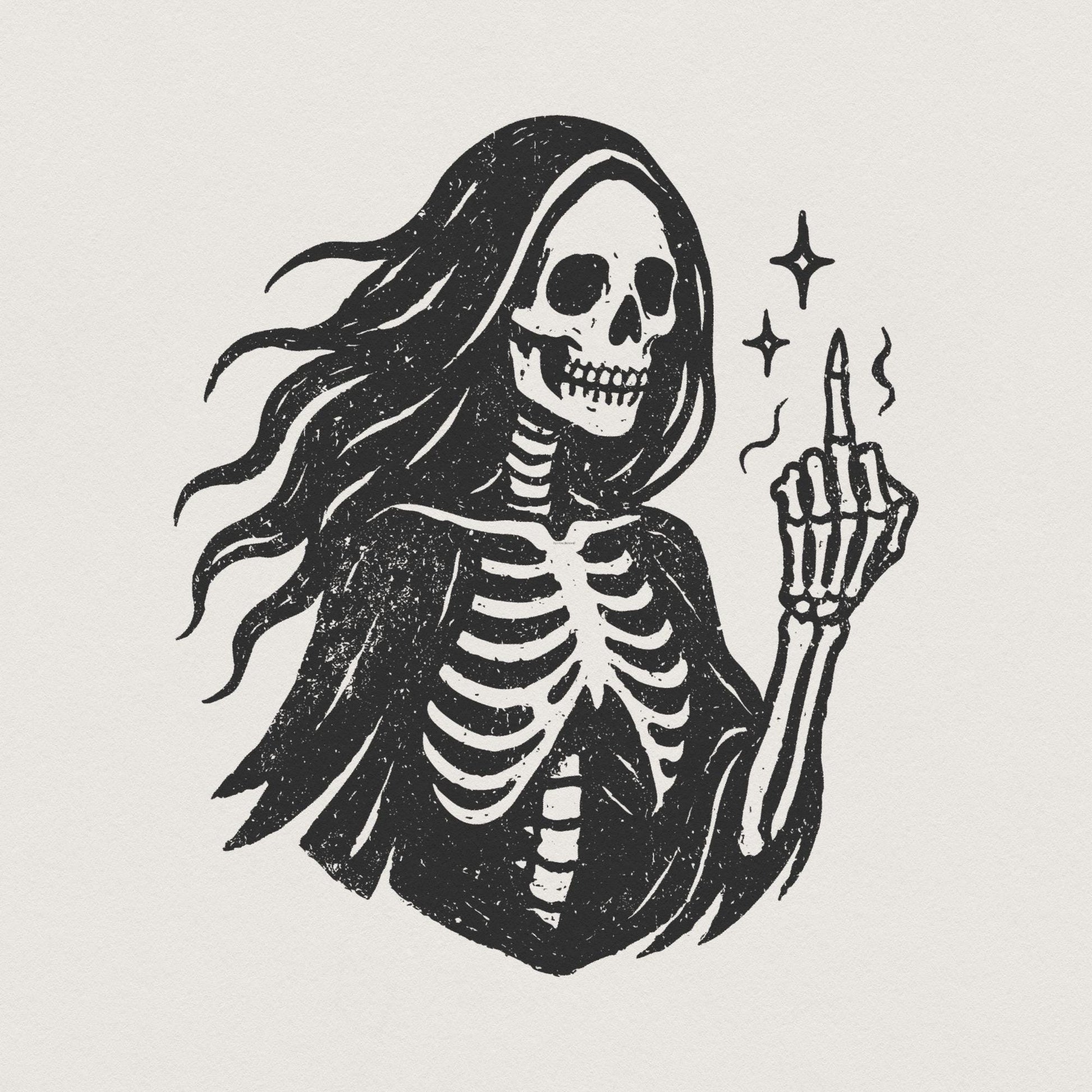Gothic Skeleton PNG, Middle Finger Digital Art - 300 DPI Design for T-Shirt