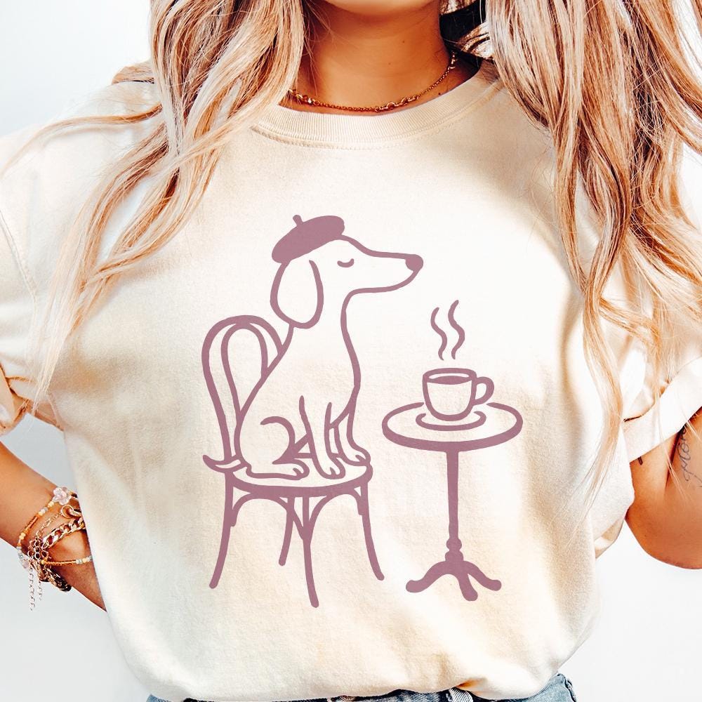 Dog Drinking Coffee PNG, Cute Dog Art Print - 300 DPI Design for T-Shirt