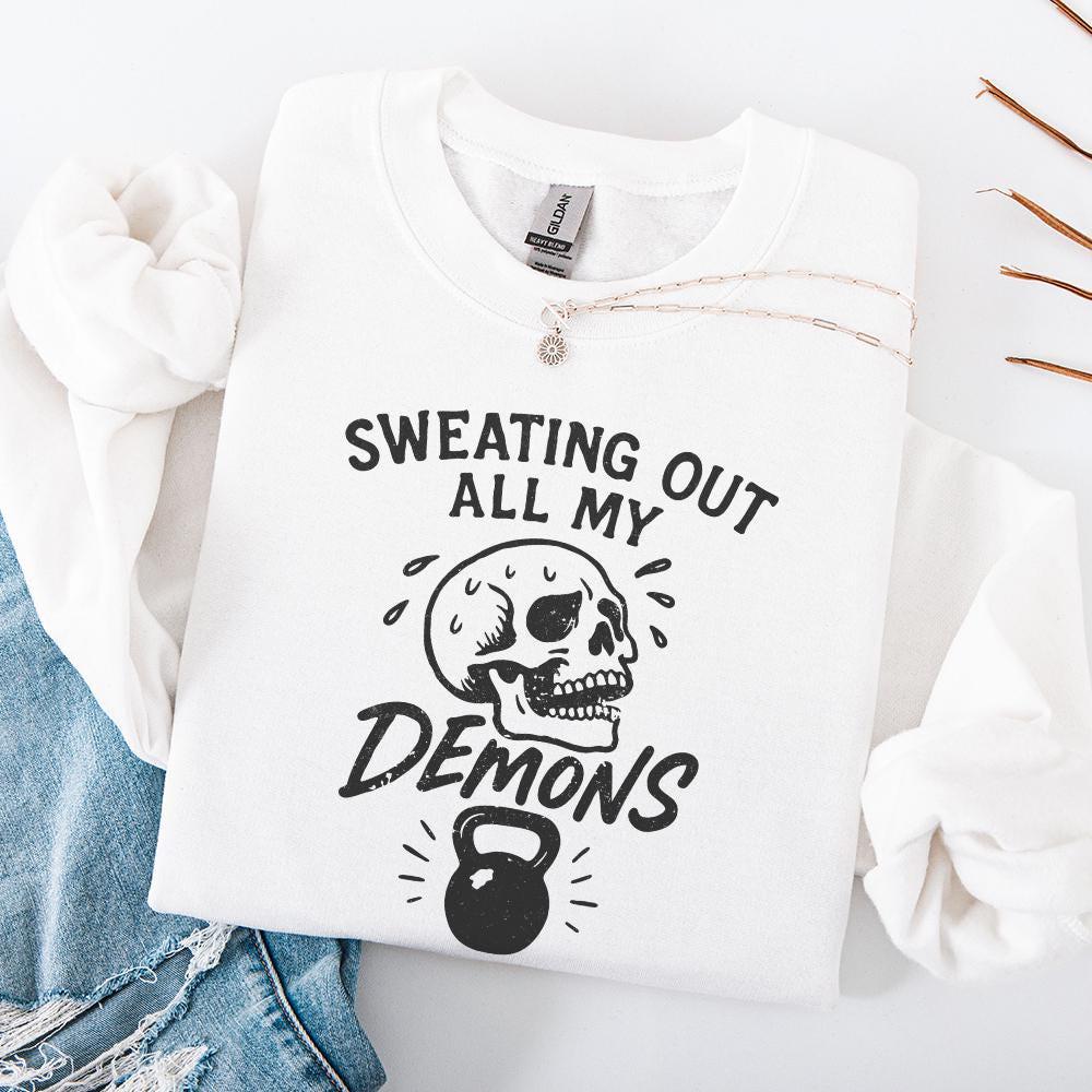 Sweating Out All My Demons PNG, Skull Workout Art - 300 DPI Design for