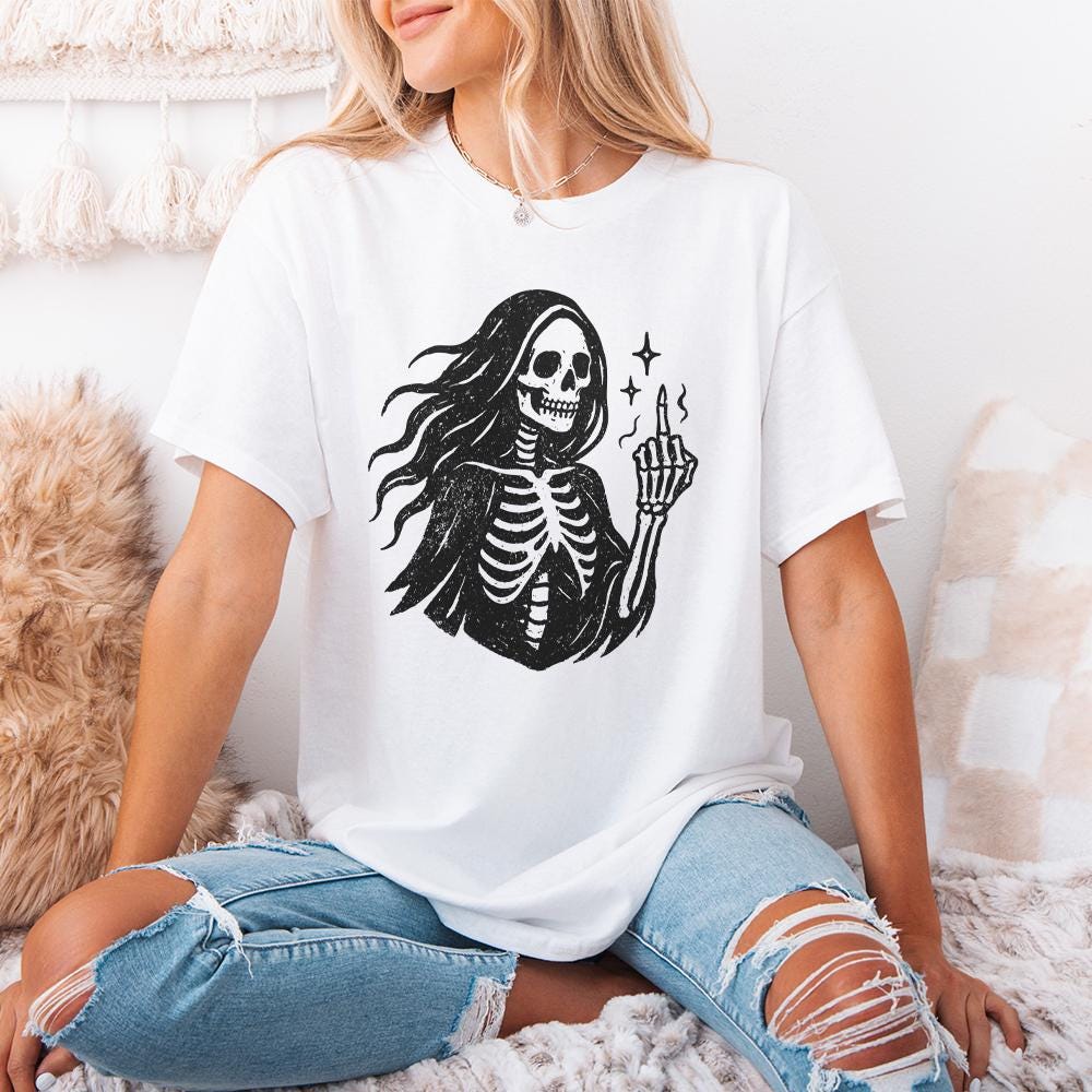 Gothic Skeleton PNG, Middle Finger Digital Art - 300 DPI Design for T-Shirt