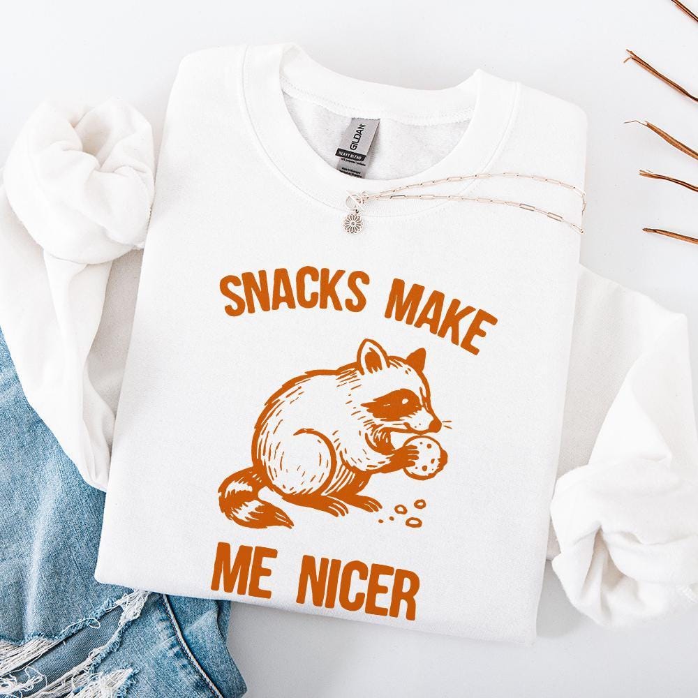 Snacks Make Me Nicer PNG, Cute Raccoon Digital Download - 300 DPI Design