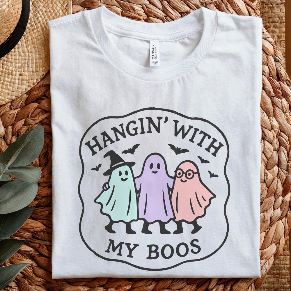 Hangin' With My Boos PNG, Cute Ghost Friends Halloween Digital Art - 300