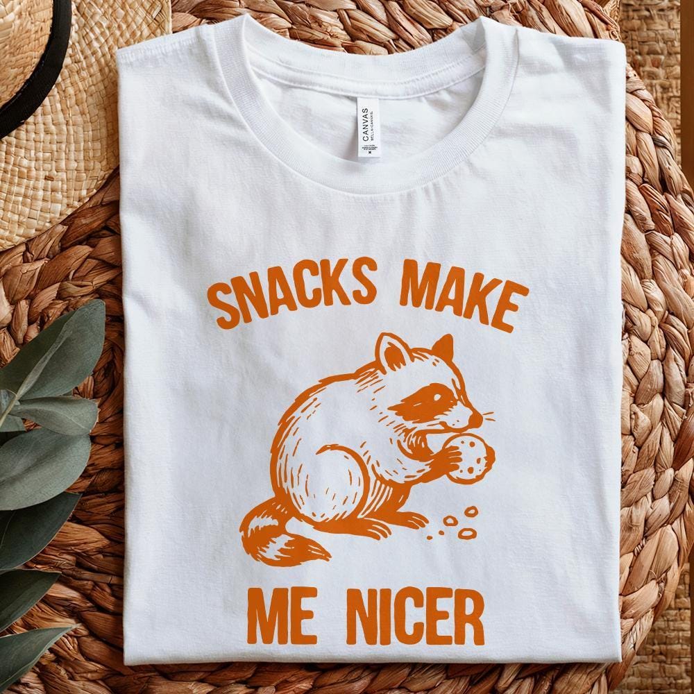 Snacks Make Me Nicer PNG, Cute Raccoon Digital Download - 300 DPI Design