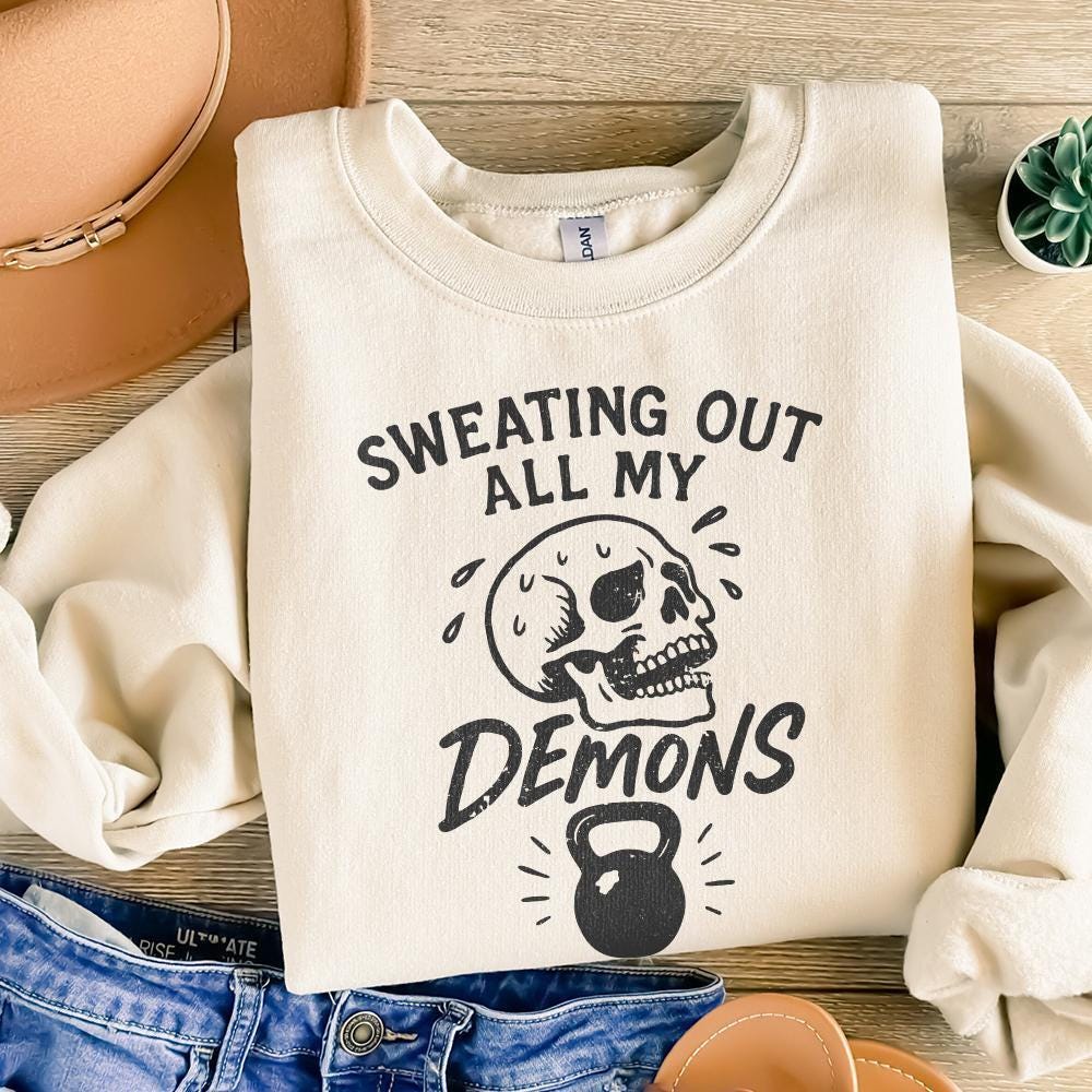 Sweating Out All My Demons PNG, Skull Workout Art - 300 DPI Design for