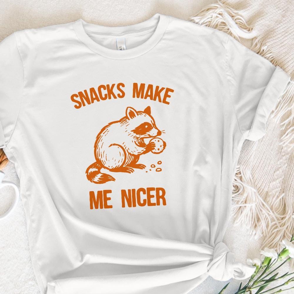 Snacks Make Me Nicer PNG, Cute Raccoon Digital Download - 300 DPI Design