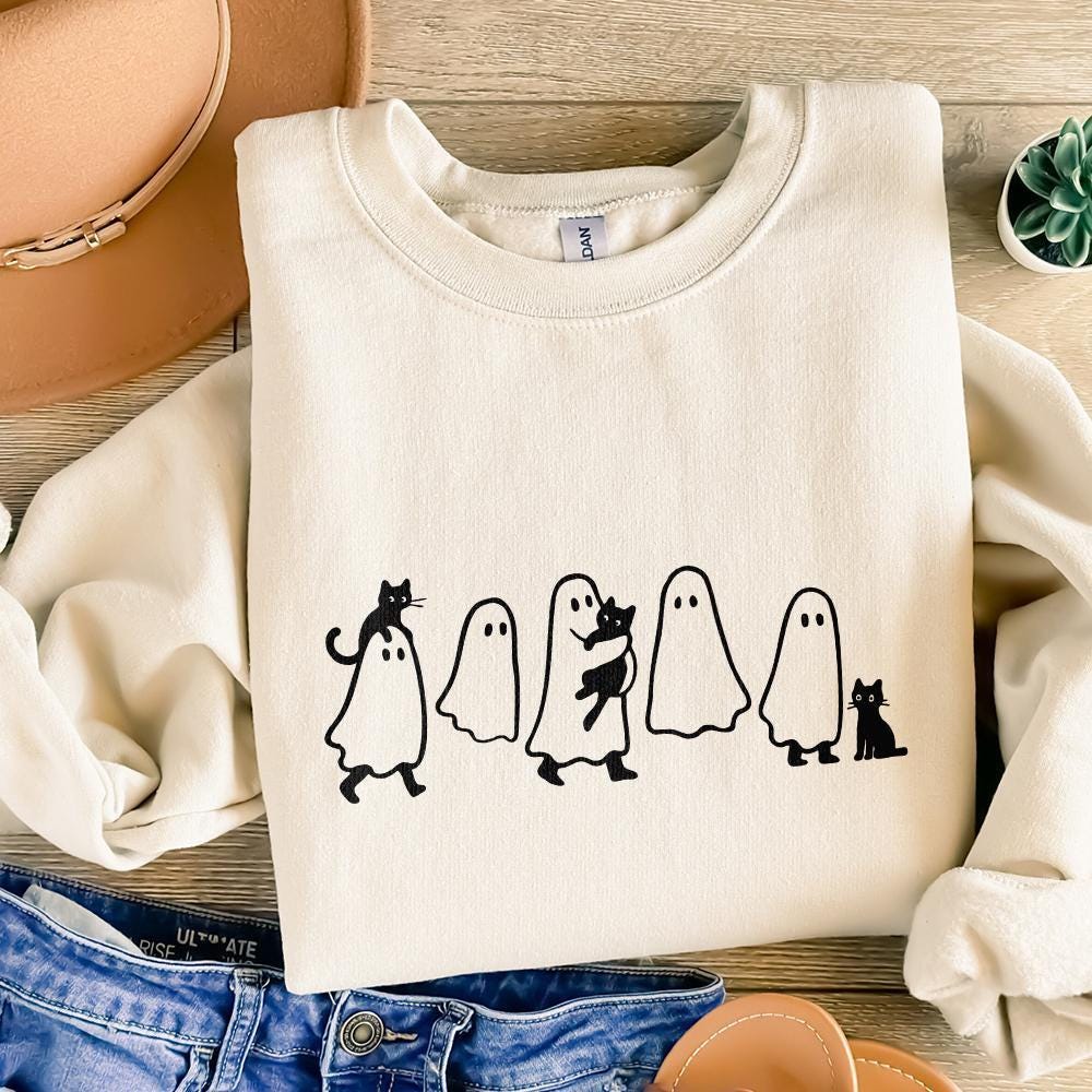 Ghosts With Cats PNG, Cute Halloween Digital Download - 300 DPI Design