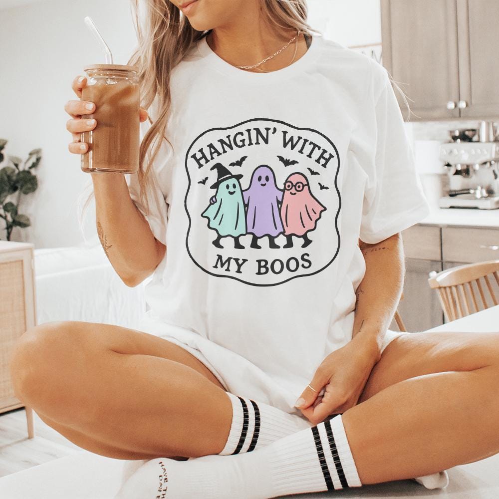 Hangin' With My Boos PNG, Cute Ghost Friends Halloween Digital Art - 300