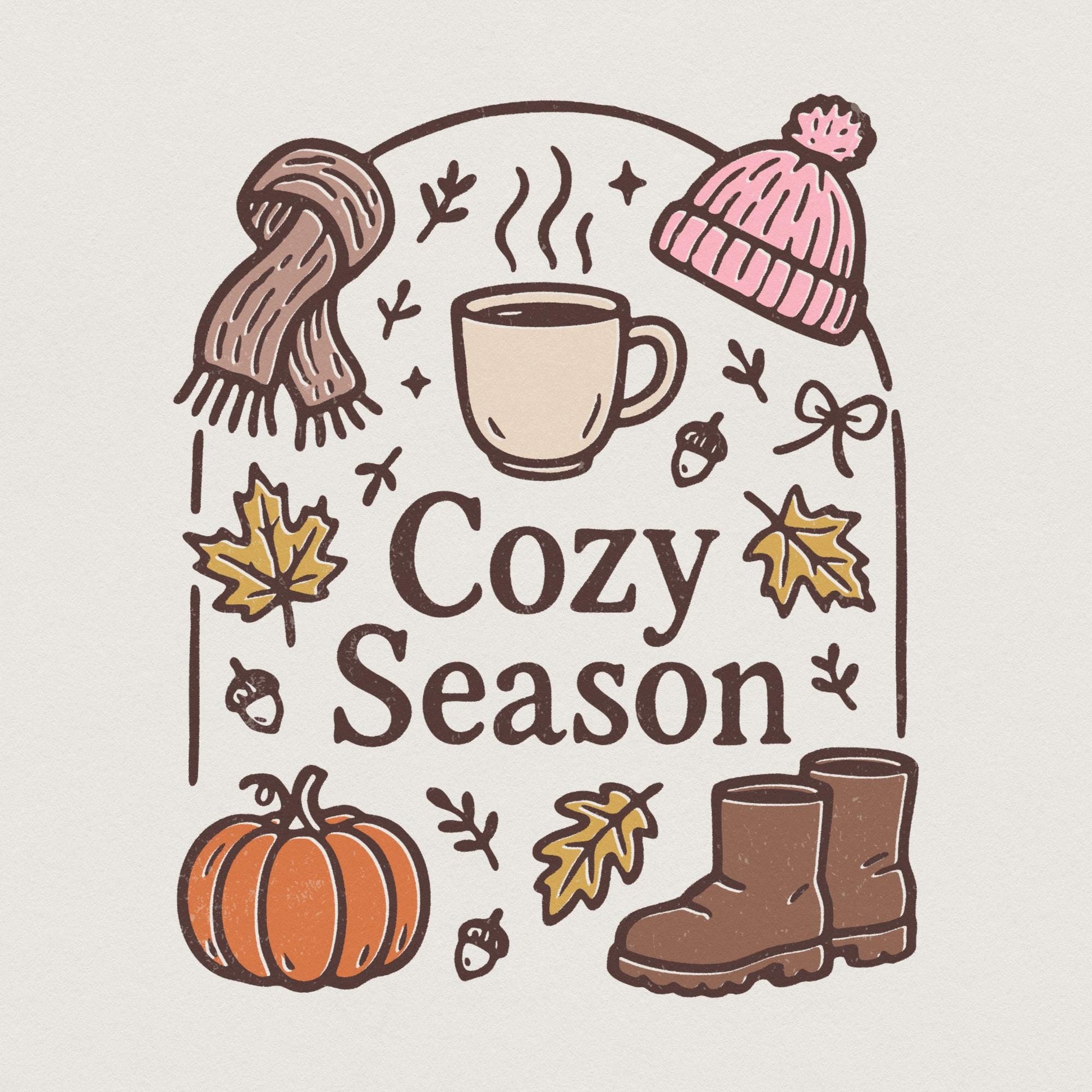 Cozy Season PNG, Fall Pumpkin Clipart - 300 DPI Design for T-Shirt