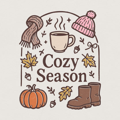Cozy Season PNG, Fall Pumpkin Clipart - 300 DPI Design for T-Shirt