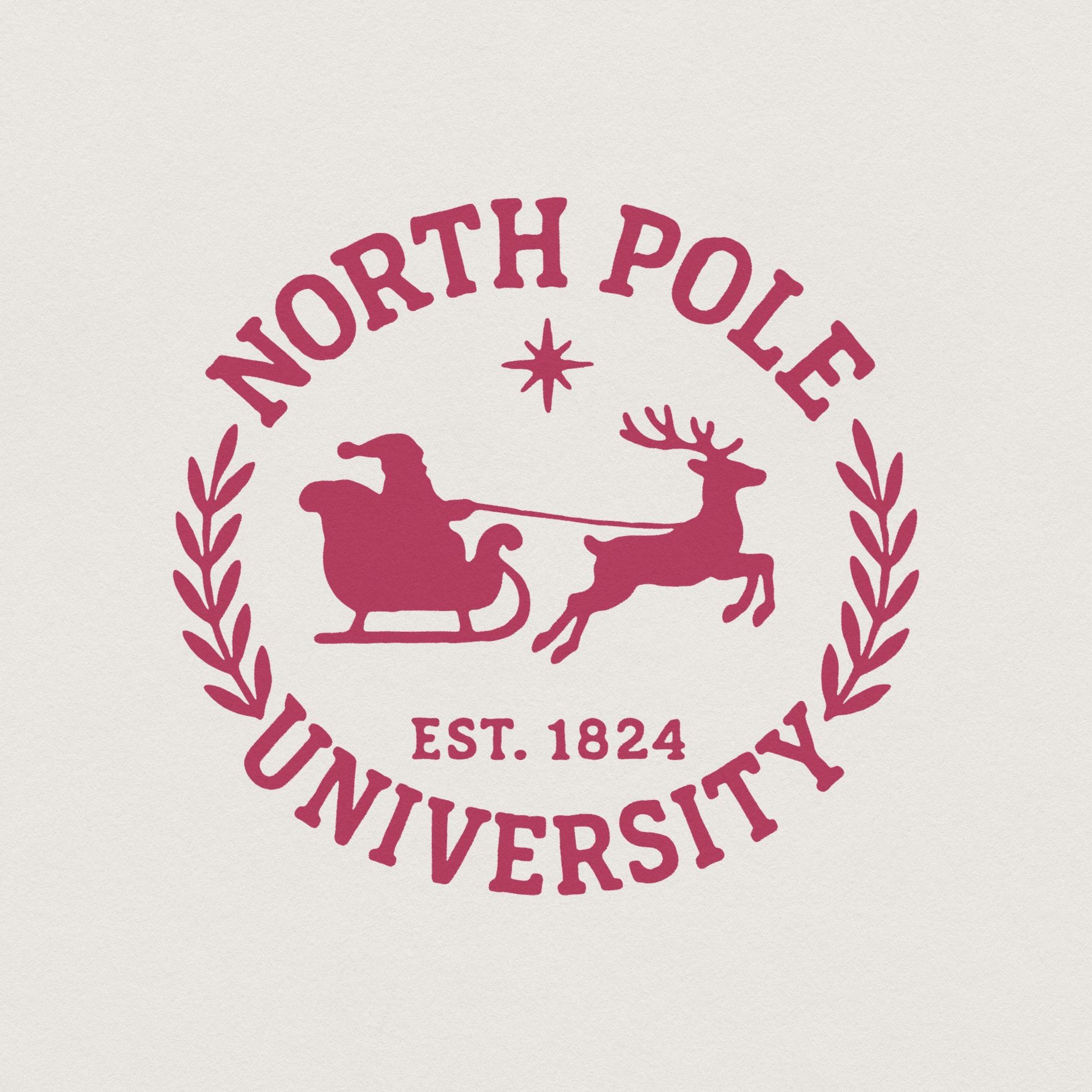 North Pole University Est. 1824 PNG, Santa Sleigh Christmas Collegiate
