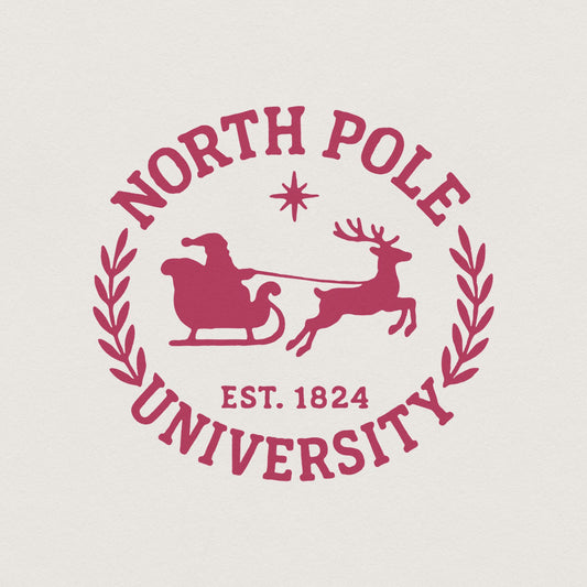 North Pole University Est. 1824 PNG, Santa Sleigh Christmas Collegiate
