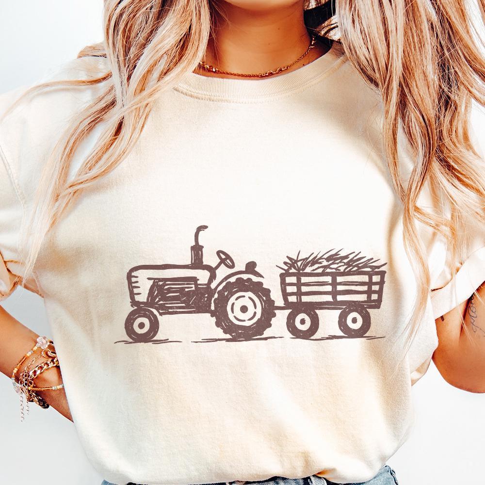 Rustic Farm Tractor Sketch PNG, Vintage Hay Wagon PNG - 300 DPI Design